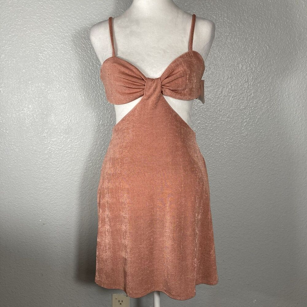 Mini Halter Dress S Cut Out Back & Sides Pink Shimmer Sexy Slinky Clurb Top Shop